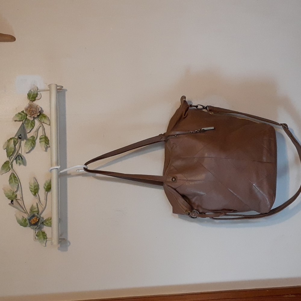 LB Brown Taupe Leather Tote Bag Purse
